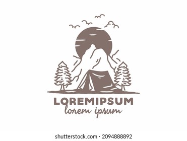 Wild camping line art illustration design