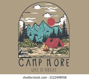 Wild camping, Vektordesign für T-Shirt, Aufkleber und andere.