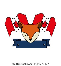 wild canadian fox with flags