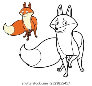 Wild cartoon fox color and outlined variation for coloring page isolated on white background . Image produced without the use of any form of AI software at any stage.