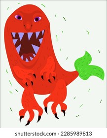 A wild cartoon red monstrous creature with wild beast character. This illustration can be used as a logotype for creative organizations and safari clubs, and as a print for t-shirts.