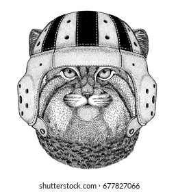 Wild cat Wild animal wearing rugby helmet Sport illustration