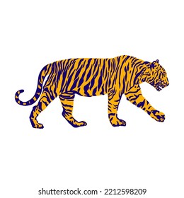 Wild cat color vector graphics isolated on white background print for t-shirt, cover, patterns, sticker. Tiger hand drawing for tattoo, label, logo.