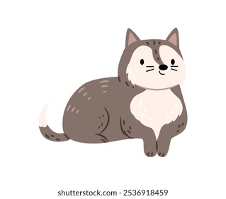 Wild cat cute forest animal, funny cartoon pet. Vector illustration of sitting kitten, comic mammal baby kitty, forest character. Little funny pet personage