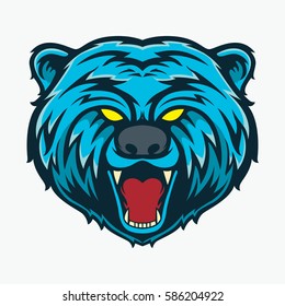 wild cat face angry growling head logo with color