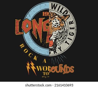 Wild cat  graphic print design. Rock and roll graphic print for posters, stickers, background and others. Leopard t shirt print design.