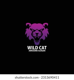 wild cat head logo design gradient color