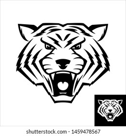 Wild cat head logo or icon in black and white color. Inversion version included. Stock vector illustration.
