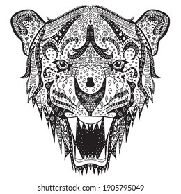 Wild cat head vector illustration design with ornament details for tee and poster