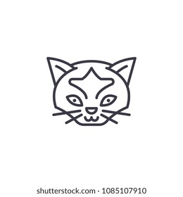 wild cat head vector line icon, sign, illustration on background, editable strokes