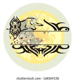 Wild cat in a jump and a rising sun - a frame