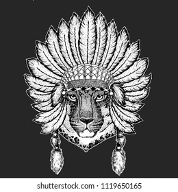Wild cat Leopard Cat-o'-mountain Panther Traditional ethnic indian boho headdress Tribal shaman hat Ceremonial element
