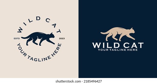 Wild Cat Logo Design, On Beige And Black Background