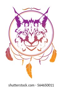 Wild cat, lynx totem animal in aztec style. Tribal, tattoo, t-shirt illustration design.