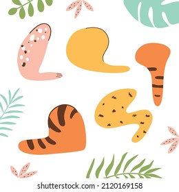 Wild cat paw set stickers. Wild animals paw isolated graphic elements. Hand drawn cartoon colored cat paws illustration. Collection of various cute cartoon wild animal foot. Funny fur pet claws