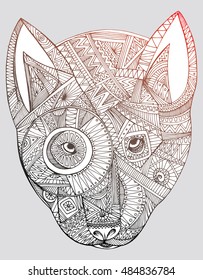 Wild cat. Portrait of a stylized panther. The head of a lioness. Predator. Cheetah. Line art. Drawing by hand. Tattoo. Doodle. Oreamentalny. Graphic arts.