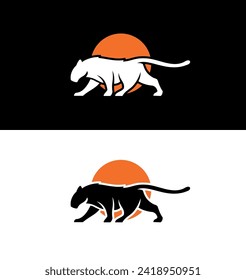 Wild cat, puma silhouette, lioness logo design concept. Isolated on white and black background.