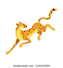 Wild cat with spots semi flat color vector character. Jumping figure. Full body animal on white. Exotic pet. Serval simple cartoon style illustration for web graphic design and animation