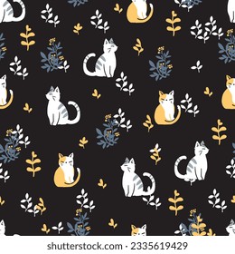 Wild Cat Wonder Garden Vector Seamless Pattern can be use for background and apparel design