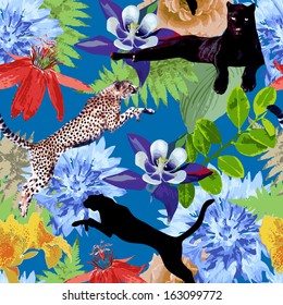 wild cats and exotic flowers