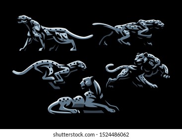 Wild cats. Jaguar, cheetah, leopard, panther. Set of vector illustrations.