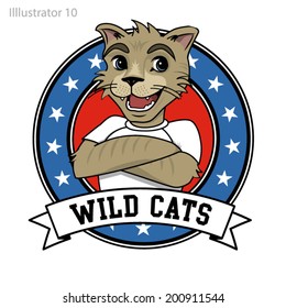Wild Cats Mascot with stars and banner.