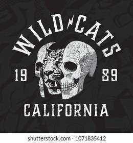 Wild Cats motorcycle vector graphic and collage texture