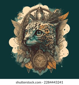 Wild cats in vintage art design
