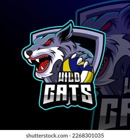 Wild Cats Volleyball Animal Mascot Sport Club Team Badge