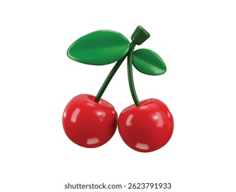 Icono de fruta de cereza silvestre 3d concepto de cereza realista con hojas frescas y frutas jugosas rojas Ilustración vectorial