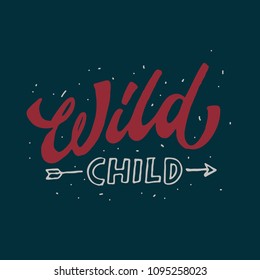 Wild Child Lettering illustration with vintage theme and unique colorful design