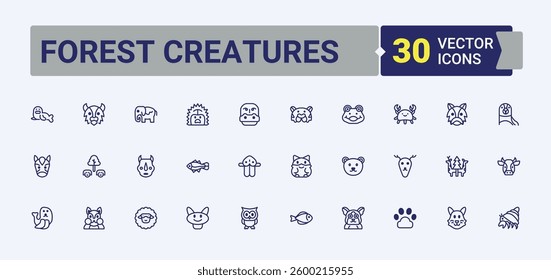 Wild Creatures icon set. Featuring wildlife, animal, wild, nature and more. Wildlife Animals modern icon. Outline icons collection. Vector line and solid icons.