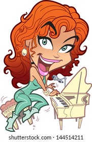 Wild Curly Red Haired Woman Playing Piano