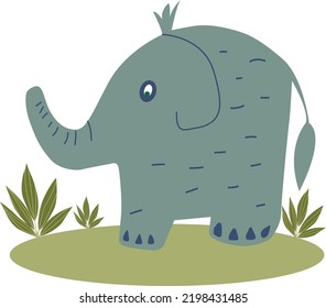 Wild Cute Elephant In Savanna Vector
