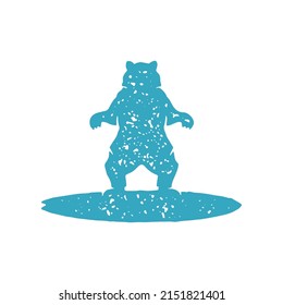 Wild dangerous bear standing on surfboard two paws powerful carnivorous furry animal grunge texture vector illustration. Minimalist fauna habitat mammal predator surfer extreme sports isolated