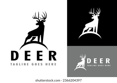 Wild Deer Antlers Silhouette Adventure Logo Illustration Vector with Black,White,Grey background