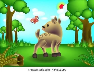 Wild deer cartoon vector.