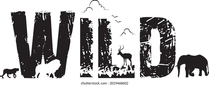 Wild mit Hirsch und Elefantensilhouette