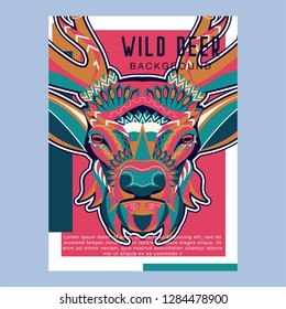 Wild deer / Emblem / Wood carving style vintage illustration - Vector