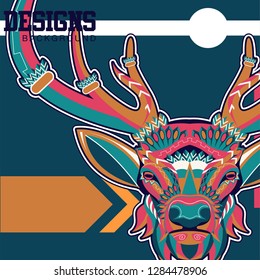 Wild deer / Emblem / Wood carving style vintage illustration - Vector