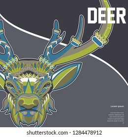 Wild deer / Emblem / Wood carving style vintage illustration - Vector