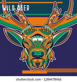 Wild deer / Emblem / Wood carving style vintage illustration - Vector
