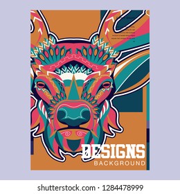 Wild deer / Emblem / Wood carving style vintage illustration - Vector