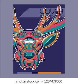 Wild deer / Emblem / Wood carving style vintage illustration - Vector