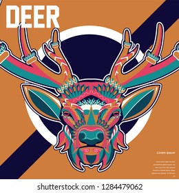 Wild deer / Emblem / Wood carving style vintage illustration - Vector
