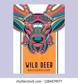 Wild deer / Emblem / Wood carving style vintage illustration - Vector