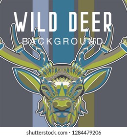 Wild deer / Emblem / Wood carving style vintage illustration - Vector