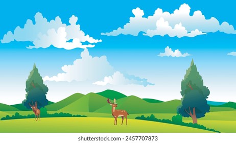 wild deer in forest landscape background illustration