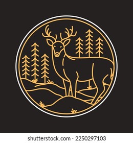 Wild Deer in The Forest Monoline Design for Apparel