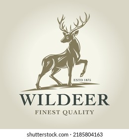 Wild deer logo design. Trophy buck emblem. Antler hunting label. Finest quality luxury outdoor brand identity illustration. Premium elk stag vector.
